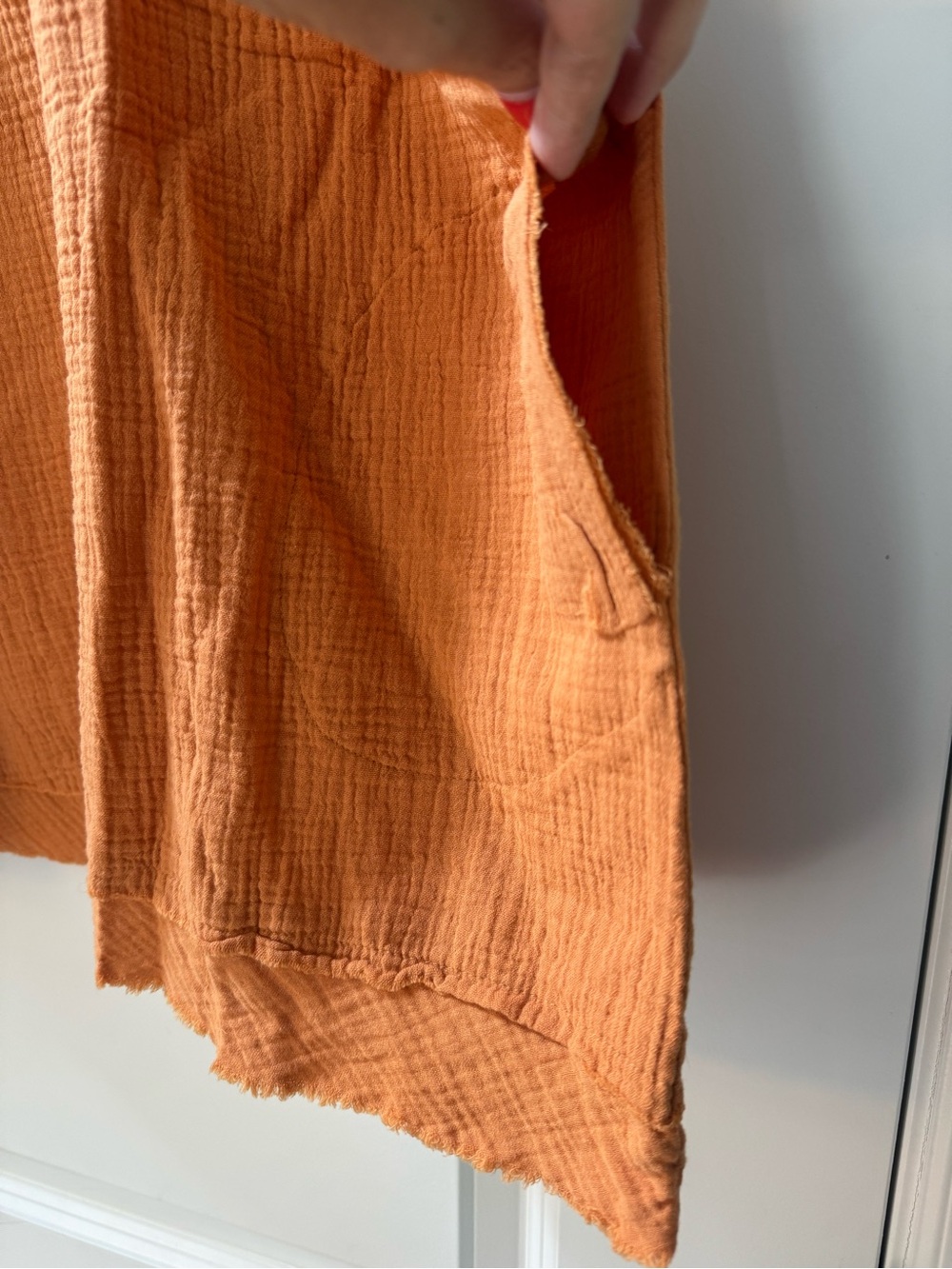Zenana Apricot Cotton Gauze Raw Edge V-Neck Tunic Top Pockets Boho Oversized XL - Picture 4 of 4